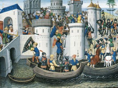 Los cruzados toman Constantinopla en la cuarta cruzada, en una miniatura medieval.