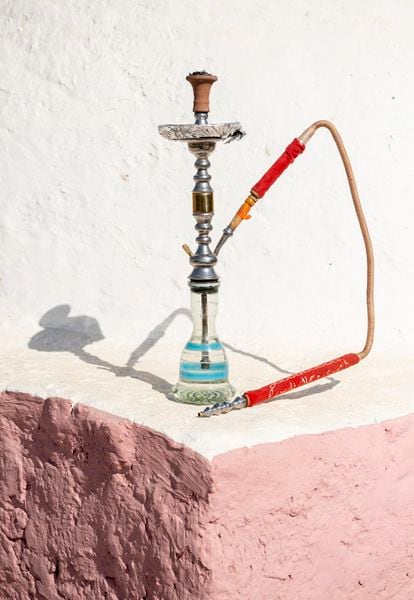 A hookah in the dome of the Marsam Hotel.  During the pandemic, its use in cafes was banned, with fines including jail time if the rule was not followed.