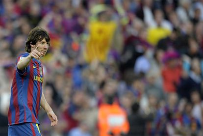 Messi celebra uno de sus dos goles ante el Valladolid.