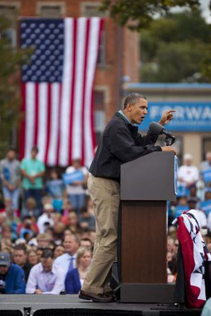 Obama durante su discurso en Iowa.