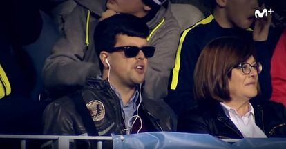 Juan Antonio Zamora, de 25 años, sentado en la grada del estadio de La Rosaleda (Málaga) el pasado sábado.