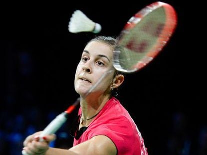 Carolina Marin, en un momento de la semifinal ante la india Sindhu.