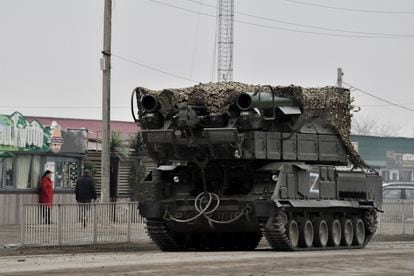 A Buk anti-aircraft missile launcher in Armyansk in northern Crimea on February 24.