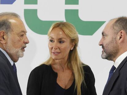 El primer accionista de FCC, Carlos Slim, la presidenta del grupo, Esther Alcocer, y su CEO, Pablo Colio.