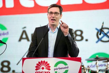 Gergely Karacsony, líder del Partido Socialista, el viernes en un mitin en Budapest.