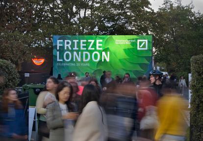 The entrance to the Frieze London fair, in Regent's Park in the British capital, at its opening in mid-October.