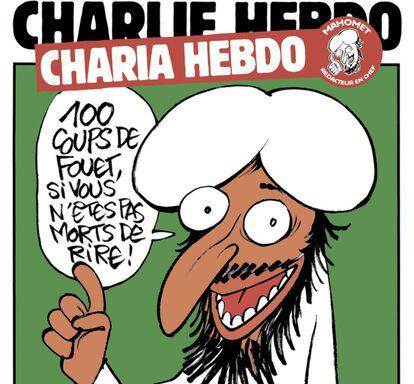 Portada de 'Charlie Hebdo' del 2 de gener del 2011. El nou redactor en cap de "Charia Hebdo" amenaça amb "cent fuetades si no et mors de riure".
