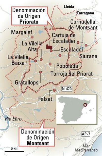 Mapa del Priorat, en Tarragona.