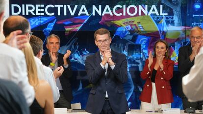 El líder del PP, Alberto Núñez Feijóo durante la Junta Directiva Nacional del PP este lunes.