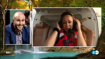Kiko Rivera e Isabel Pantoja, en el helicóptero, justo antes de saltar en 'Supervivientes'.