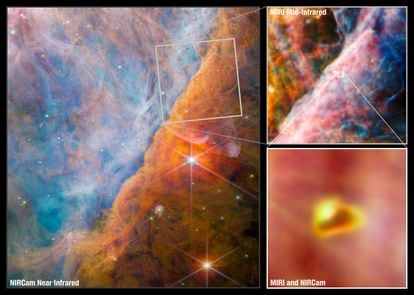 La imagen muestra cómo la radiación estelar influye en la química de los discos en los que se van a formar los planetas en torno a las estrellas recién nacidas. En el disco de la imagen se detectó por primera vez una molécula de carbono conocida como metenio.