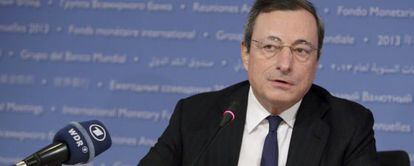 El presidente del Banco Central Europeo, Mario Draghi, en la &uacute;ltima reuni&oacute;n mensual del consejo de la entidad.