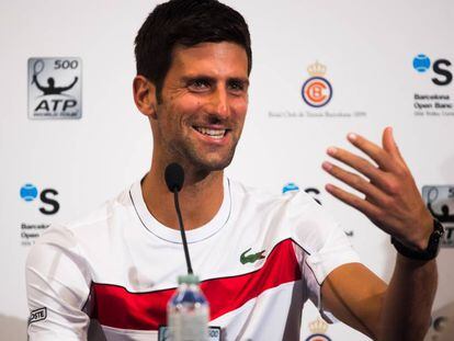 Novak Djokovic en la rueda de prensa de Barcelona.