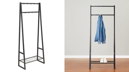 The triangular design of this shoe rack with coat rack also provides additional stability to the set.