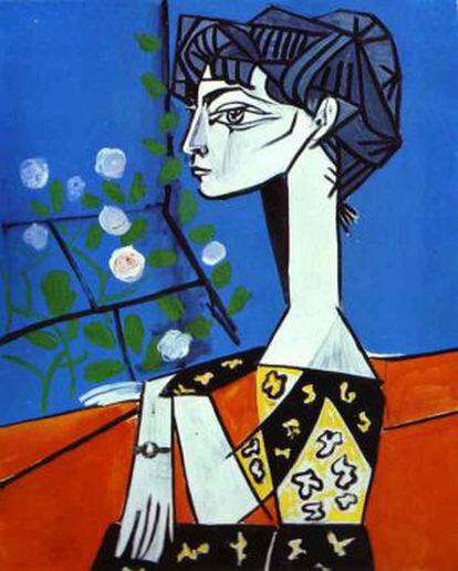'Jacqueline con flores', pintado por Picasso en 1954.