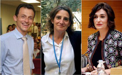 De izquierda a derecha, Pedro Duque, Teresa Ribera y Carmen Montón.