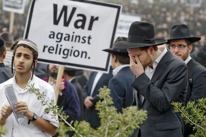 Pie de Foto: Una protesta de ultraortodoxos en Jerusalén el 2 de marzo.