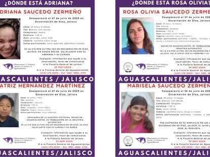 Fichas de búsqueda de las hermanas Saucedo Zermeño.