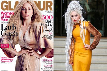 Lady Gaga protagonizó esta portada en la edición estadounidense de Glamour y cuando fue a la gala que la publicación celebra anualmente entonó un discurso en el que dijo: "Mi piel era demasiado perfecta y mi pelo parecía muy suave. Ni estoy así cuando me levanto y ni siquiera soy así. Tenemos que luchar contra esas fuerzas que hacen que la gente no se sienta guapa".