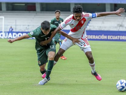 Un momento del partido de las selecciones sub-17 de Perú y Bolivia celebrado la semana pasada en Guayaquil, Ecuador.