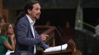 Pablo Iglesias, durante su intervención en la moción de censura.