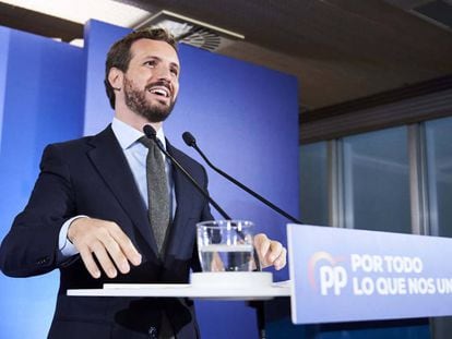 El presidente del PP y candidato a la presidencia del Gobierno, Pablo Casado, este martes en Santander.