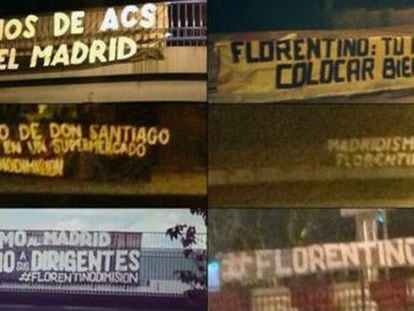 Distintas pancartas contra Florentino en puentes de Madrid.