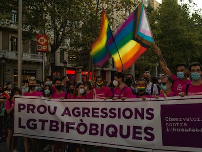 Protesta en Barcelona contra las agresiones LGTBIfóbicas la semana pasada.