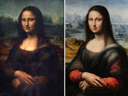 A la izquierda, la &#039;Gioconda&#039; original, la de Leonardo, y a la derecha, la r&eacute;plica de uno de sus disc&iacute;pulos