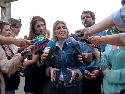 La vicepresidenta segunda y líder de Sumar, Yolanda Díaz, este miércoles durante su visita a Doñana.