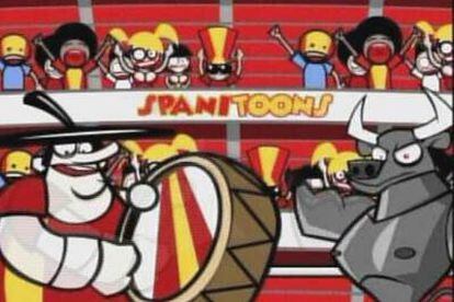 Detalle de los dibujos animados con 'Manolo, el del bombo' y la afición española.