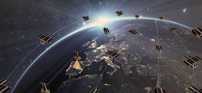 Recreación de la constelación de satélites diseñada por el consorcio español. 