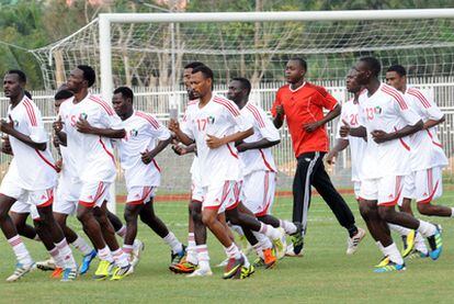 La selección sudanesa entrena en Bata el pasado miércoles