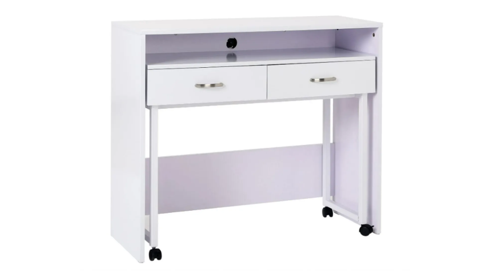 Mesa escritorio extensible tocador salon blanco 2 cajones 98x87x36-70 cm