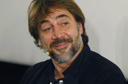 El actor Javier Bardem, este lunes en las jornadas Cine, Ayuda y Solidaridad, que celebra la Academia de Cine.