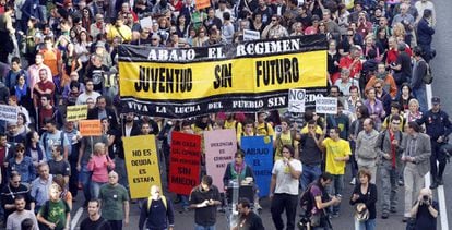 Una manifestaci&oacute;n del colectivo Juventud sin futuro en 2011 en Madrid