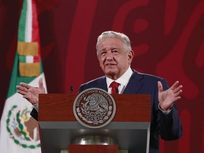El presidente de México, Andrés Manuel López Obrador, durante su conferencia de prensa en Palacio Nacional.