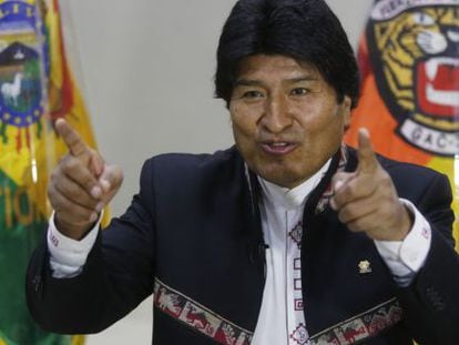 Evo Morales en una rueda de prensa por la visita del Papa. 