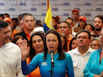 María Corina Machado, la semana pasada en una rueda de prensa en Caracas.