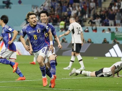 Ritsu Doan celebra su gol ante Alemania.