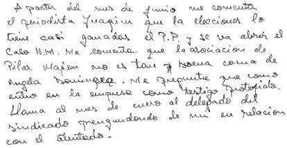 Declaración manuscrita de una de las testigos.