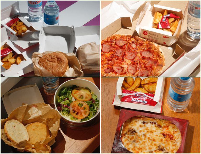 Los menús entregados por Telepizza el lunes, martes, miércoles y jueves pasado.