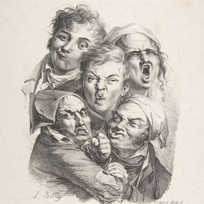 <b>Una de las piezas de la serie</b><i> </i><b>de litografías</b> Les grimaces, del artista Louis Léopold Boilly.