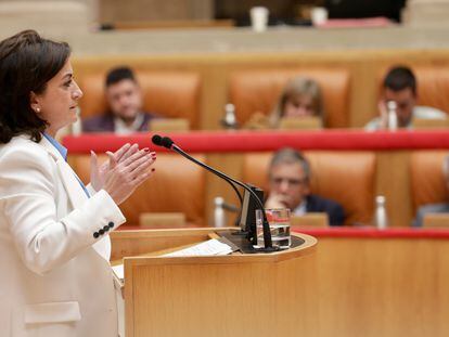 La presidenta de la Comunidad de La Rioja, Concha Andreu, en el Parlamento de La Rioja este jueves.