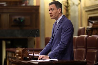 El presidente del Gobierno, Pedro Sánchez, interviene en el Congreso de los Diputados este miércoles.