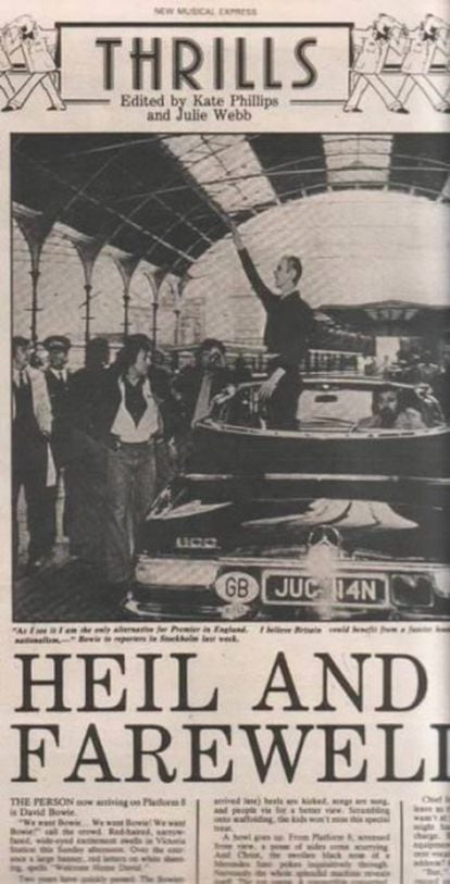 Portada del semanario 'New Musical Express', con la foto de Bowie, en la estación Victoria, supuestamente haciendo el saludo nazi.