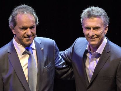Daniel Scioli y Mauricio Macri el domingo en el debate. 