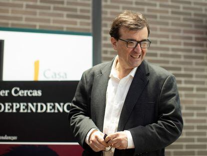 Javier Cercas, durante la presentación, a principios de marzo, de última novela, 'Independencia', en Barcelona.