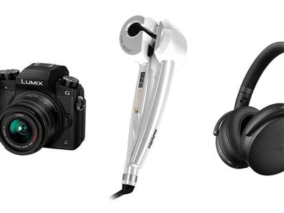 La cámara Lumix, el rizador BaByliss y los auriculares Sennheiser HD 4.50 son tres de los productos en oferta.