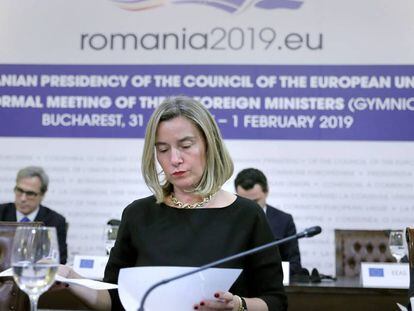 La jefa de la diplomacia europea, este jueves en Bucarest.